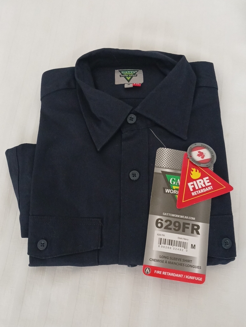 GATTS Men's Dark Navy 629FR Long-Sleeve Work Wear Shirt Cotton Size M